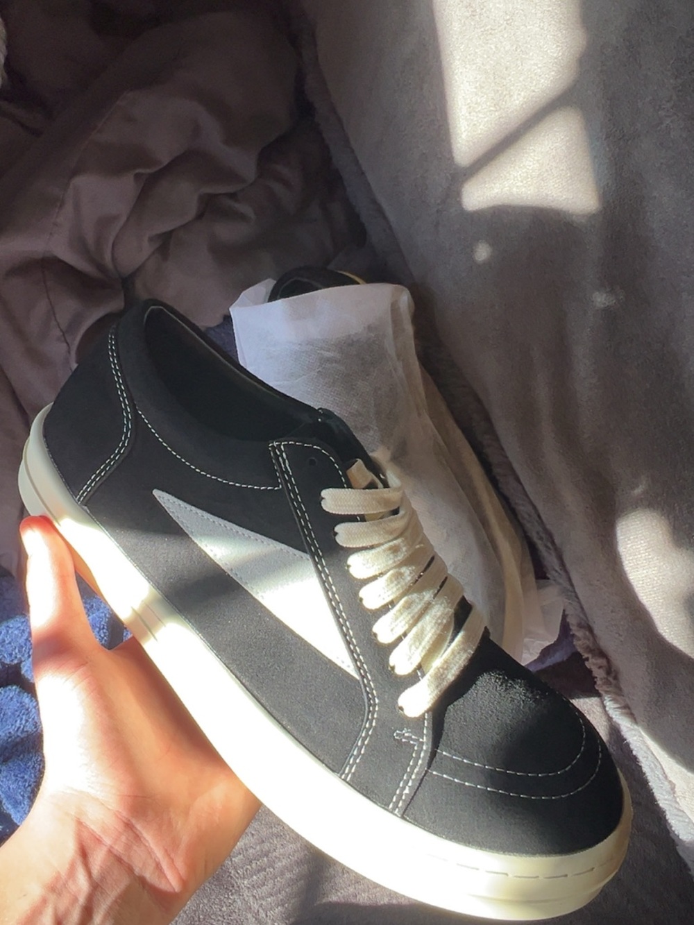 Black and white Rick Owen designer sneakers